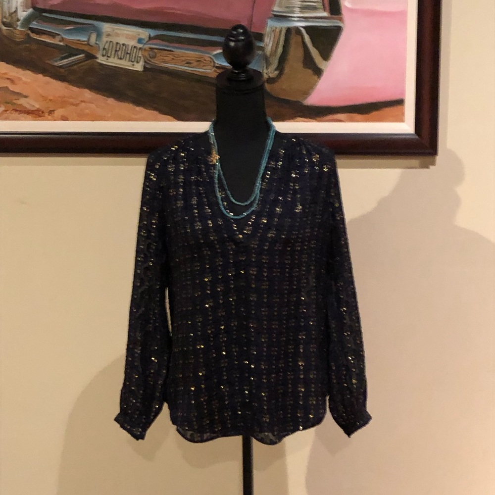 NWT Jcrew navy and gold blouse
